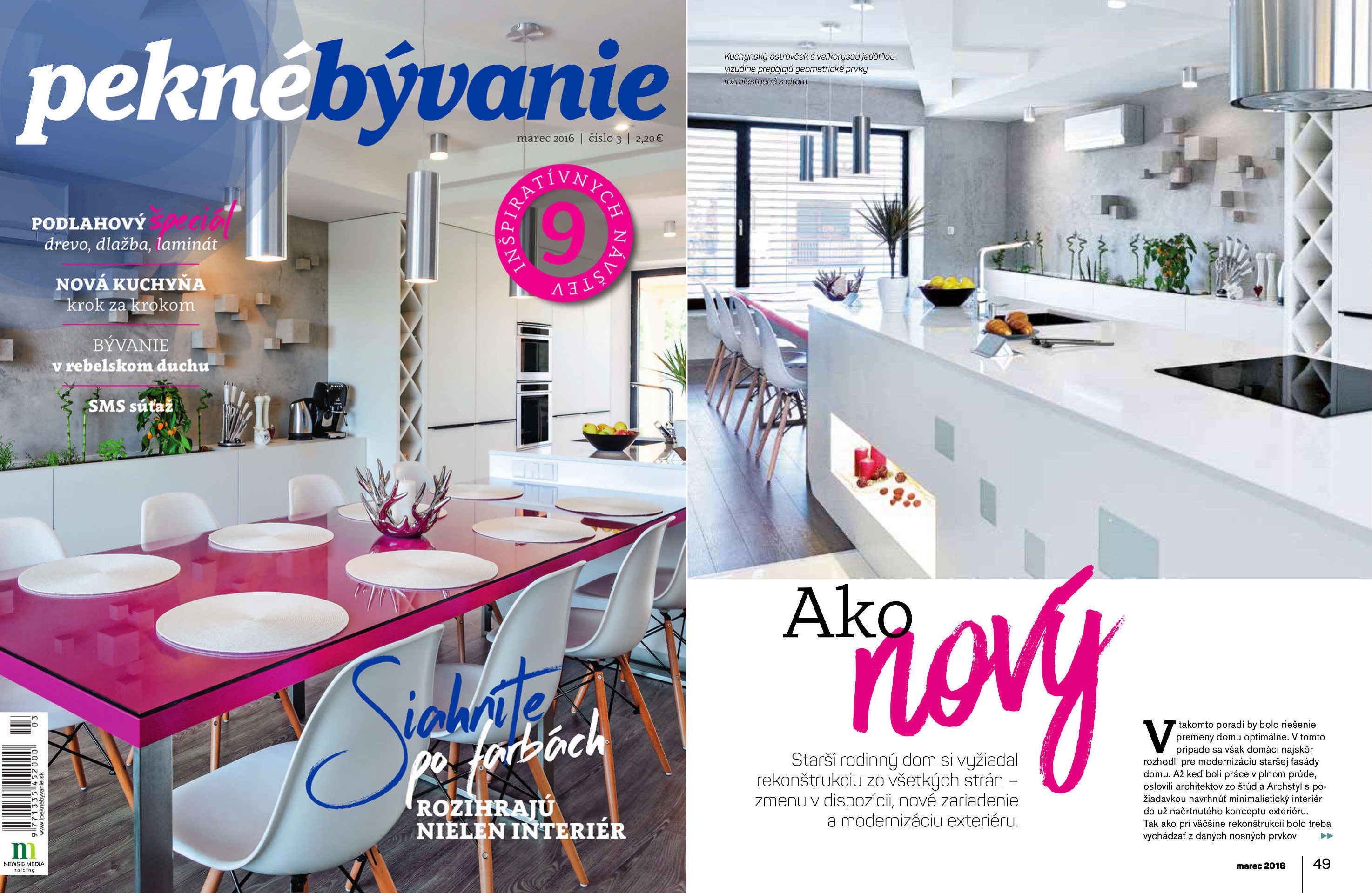 Moderný interiér rodinného domu na Myjave uverejnený pod titulkom Ako nový v časopise Pekné bývanie